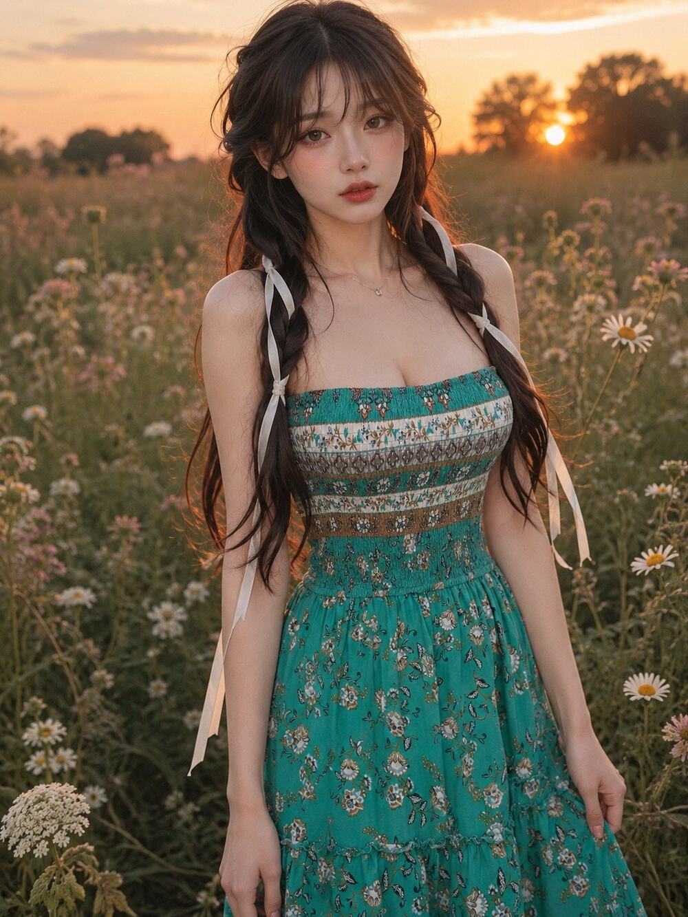 Barefoot Beneath the Palms strapless Smocked flowing boho floral maxi dress M
